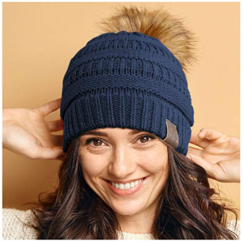 Rich Cotton Women Hat Faux Fur Pom Pom 