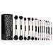 Ovonni 14 Piece Double-Ended Makeup Brush Set with PU Leather Storage Case, Cosmetic Blender Kit for Foundation Powder Blush Bronzer Eyeshadow Lipstick with Ultra-Soft Microfiber Bristles