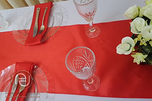 Parfair Dessin Pack of 5 Satin Table Runners 12 x 108 inch for Wedding Banquet Decoration, Bright Silk and Smooth Fabric Party Table Runner - Red - Thumbnail 6