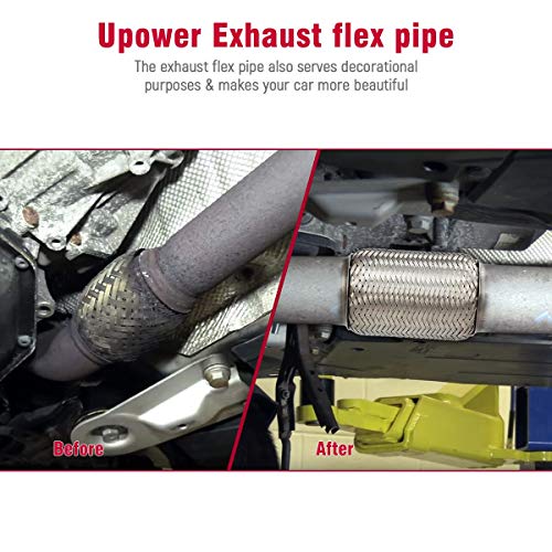 Upower 2.5 Inch Diameter Exhaust Flex Extension Pipe Connector Tube, 6"OAL Heavy Duty Stainless Steel 25006D Couplings