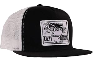 Lazy J Ranch Blue Bull Trap Patch Classic Five Panel Rope Trucker Hat - Adjustable Unisex Country Hats, Vintage Trucker Hat