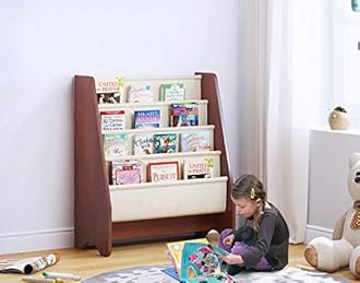 UTEX Kids Sling Bookshelf, Magazine Rack - Book Rack For Kids And Book Organizer for Adults, Mahogany