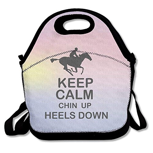 Keep Calm Chin Up Heels Down Horse Riding Lunch Box Tote Bag