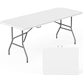 FDW | 6FT Folding Table | White | Portable Plastic Table | with Carry Handle | Waterproof &amp; Foldable Table Design | Steel Frame with Lock | for Events, Camping, Indoor &amp; Outdoor Use