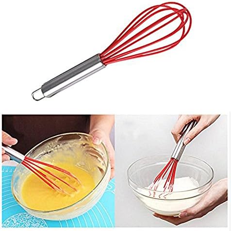 Jchen Kitchen Utensils Egg Whisk for Cooking, Baking, Blending, Beating,Balloon Wire Whisk,Egg Milk Beater Kitchen Cooking Tool with Hanging Hook (Red)
