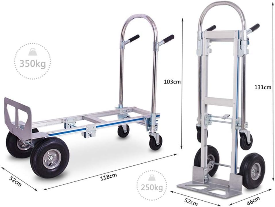 AOLI Platform Trucks Multifunction Convertible Hand Truck, Vertical Loop Handle Pneumatic Wheels Load 350Kg