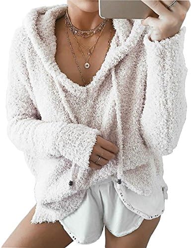 gllive Women's Casual Long Sleeve Double-Sided Velvet Hoodies Sweatshirt Pullover (White, L)