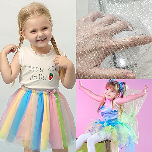 VGOODALL Rainbow Glitter Tulle Rolls, 6 Rolls Shimmer Color Assortment Ribbon for Table Runner, Baby Shower Sash Bow Tutu Skirt Sewing Crafting Fabric Wedding Unicorn Christmas Party Gift Ribbon