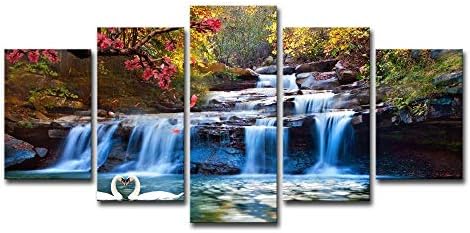 ChuangYing Modern home decoration Wall stickers 5 swan waterfall natural scenery Wall Stickers