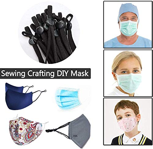 100 Pieces Sewing Elastic Cord with Adjustable Buckle for Face Mask, High Stretchy Earloop Fabric Tie Lanyard Rope for DIY Sewing & Crafts (Black)