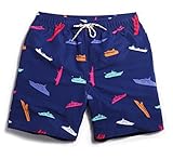 Mens Ships Printed Swim Trunks Polyester Quick Dry Beach Shorts Colorful Size Medium