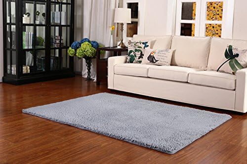Super Soft Modern Shag Area Anti-Slip Rugs Living Room Carpet Bedroom Rug for Children Play Solid Home Decorator Floor Rug and Carpets 4- Feet By 5- Feet (Gray)