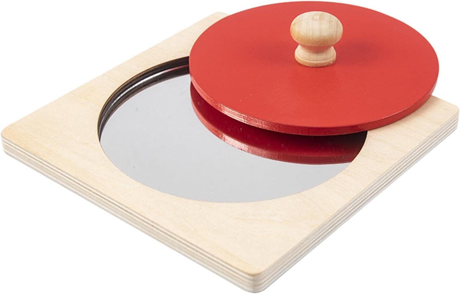 KFDDRN Montessori Mirror, Baby Mirror Button Puzzle, Round Wooden Educational Toy for Newborns, Babies, Toddlers 6-12 months