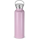 Neihepal Pink Stainless Steel Water Bottles,20 Ounce Vacuum Insulated Double Wall Travel Bottle with Leak Proof Lid of Handle,Metal Reusable Standard Mouth Flask Thermoses for School,Hikers,Gift