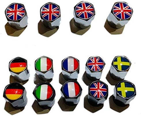 Roost アルミ製 タイヤバルブキャップ タイヤ ホイール リム エアバルブ キャップ フランス国旗 ドイツ国旗 イギリス国旗 フランス車 ドイツ車 イギリス車 ミニ 4個 シルバー