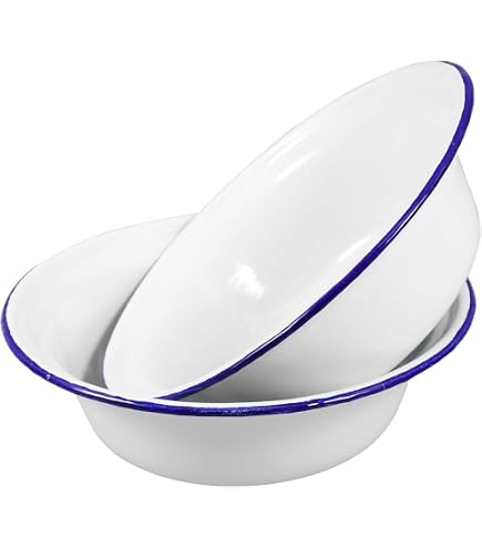 Zerodeko Bol en émail pour pâtes, nouilles - Récipient en métal avec couvercle - Vaisselle en émail - Bol à mélanger - Bol à mélanger pour salade