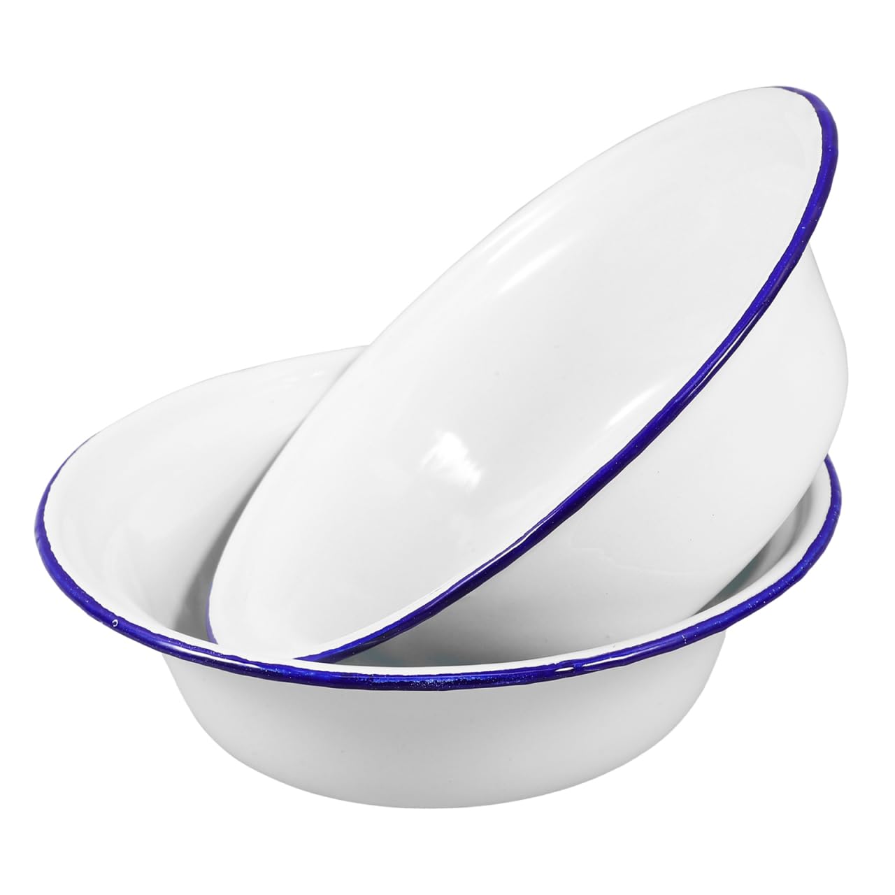 HEMOTON 2 Piece Enamel Soup Bowls Set 6.30 Inch Retro Steel Household Bowls for Salad Rice Soup Kitchen Use