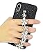 Omio for iPhone Xs Glitter Diamond Case with Finger Loop Strap Hand Chain Holder Bracelet Shiny Flower Luxury Cover Bling Crystal Sparkle Rhinestone Protective Floral