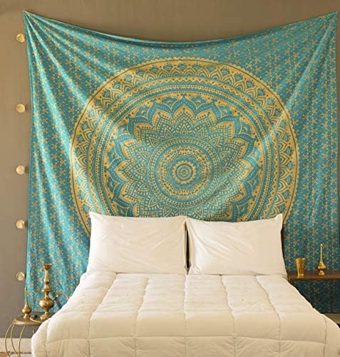 Madhu International Mandala Ombre (84" x 90", Turquoise Gold)