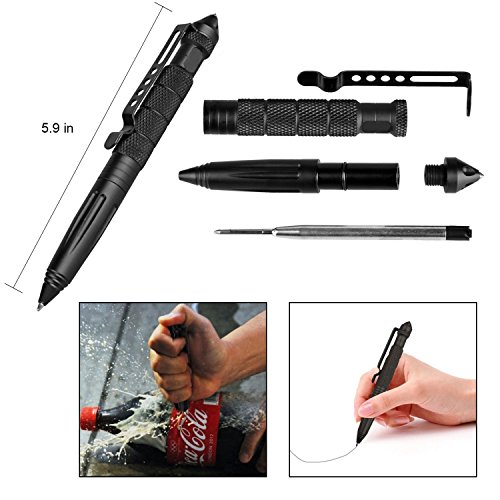 XUANLAN Tactical Pen with 3 Ink Refill, Self Defense Pen with Emergency Glass Breaker Ballpoint, Aircraft Aluminum w/Tungsten Steel Tip EDC Emergency Kit, Multi-Functional Survival Gear
