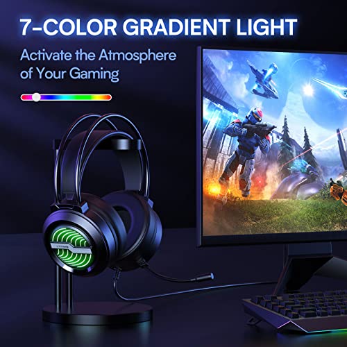 Gaming Headset with Microphone, LTXHorde Over Ear Gaming Headphone with Noise Cancelling, RGB Wired Gamer Headset, Hi-Fi Stereo Surround Sound, LED Lights, for PC, Laptop, PS4, PS5, Xbox, iPad, Switch