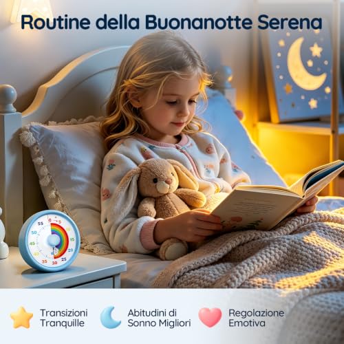 SIMQELLI Visual Timer for Kids, 60 Minutes Countdown Silent Timer with Rainbow, Time Management for Kitchen, Classroom, Study and School (Blue) | Timer Visivo Ideale per Bambini, Perfetto per Scuola, Studio, Cucina e Attività Familiari, Silenzioso Timer con Arcobaleno