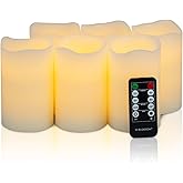 H-BLOSSOM Flickering Flameless Candles Battery Operated Real Wax Pillar Candles LED Candles with 10 Key Remote Control Cycling Timer Set of 6 (3" x 5" Remote)