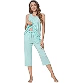 QUALFORT Womens Capri Pajama Sets Short Sleeve/Sleeveless Nightgown