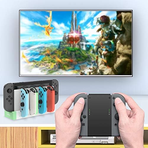 Cargador de controlador para Joy Con compatible con Nintendo Switch & Switch OLED Model, base de carga USB para control remoto JoyCons con indicador LED, verde claro y blanco