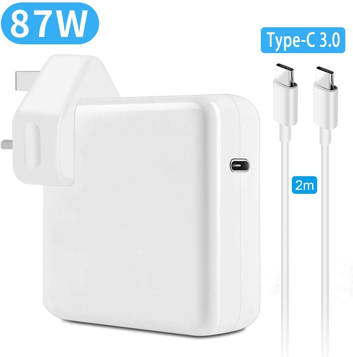 Mac Charger 87W USB-C Power Adapter Compatible MacBook12/ Pro 13 15 /Air 2018 Thunderbolt Charger Type-C PD Laptop Charger for HP Spectre Matebook Dell XPS iPad Pro iPhone Galaxy, 2M USB C Cable