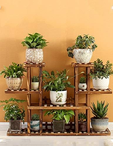 Wooden Plant Flower Stand, Outdoor Display Shelf,Indoor Storage Rack, for Yard Garden Patio Balcony ，4 Pot Holders Flower Pot Shelf (Brown,L95cmxW25cmxH72cm) (Size : Fence Section)