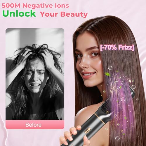 AVENHO 5 in 1 Hair Dryer Brush, Hot Air Brush with Detachable Heads, Straightener, Curling and Volumizer, Lightweight for Travel - Charcoal