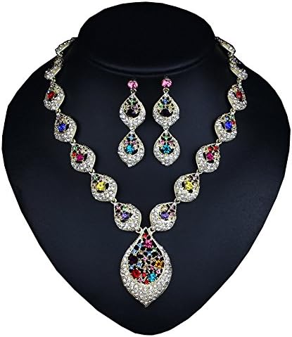"Beloved" Pretty Design Silver-Tone Rhinestone Crystal Necklace Earrings Jewelry Set,Gift