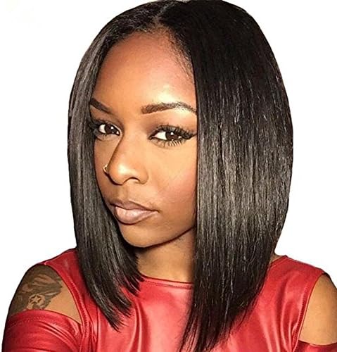 Oulaer Brazilian Virgin Hair 13x6 Lace Front Wigs Silky Straight Short Bob Human Hair Wigs 8-14 Inches Pre Plucked Full Lace Wigs for Black Women 10Inches Natural Color
