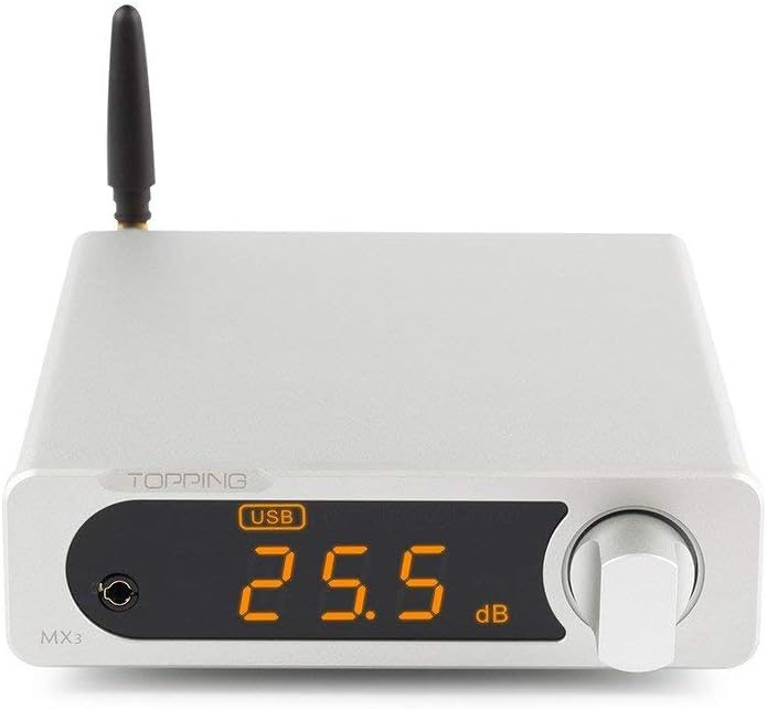MX3 DAC Power Amplifier Headphone Amp with Bluetooth Receiver, Amplifier USB/Optical/Coaxial/AUX/SW Digital Audio Power Amp for Speaker or HiFi System (Silver)