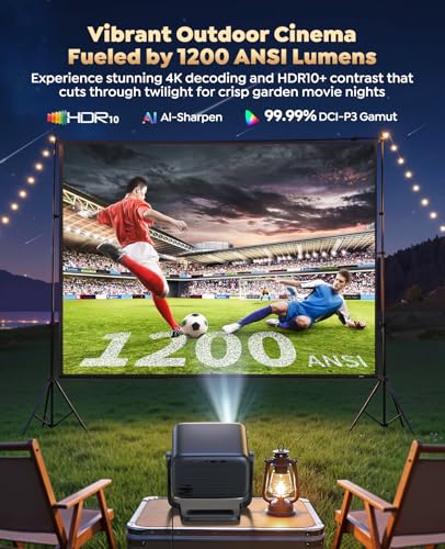 Smart Projector with Google TV, 1200 ANSI Native 1080P 4K Decode Home Cinema Projector Movie Short Throw with 360 Stand, 30W Speaker, AI Auto Focus, 6D Keystone, HDR10 Projectors for Bedroom, Outdoor