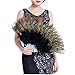 JaosWish Peacock Black Feather Dance Fan Decorative Vintage Flapper Accessories for Roaring 20s Gatsby Party Prom