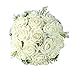 Febou Wedding Bridal Bouquet, 9 inch Wedding Bride Bouquet White Rose Bouquet with Pearl for Wedding Church Party (Heart Pearl, White)