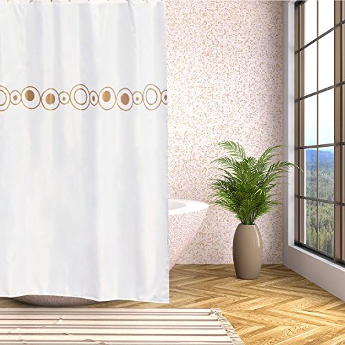 Shower Curtain Mildew Resistant Polyester Fabric Water Repellent Anti bacterial Neutral Design with 12 Curtain Hooks 70.8x78.8 inches Gold Circle By iYaYoo