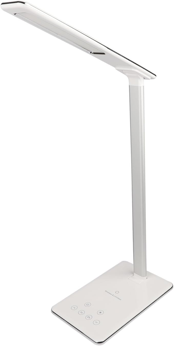 MACASA Led Desk Lamp Dimmable Table Lamp with Qi Wireless Charger for iPhone X / 8 Plus,4 Color Temperatures 6 Adjustable Brightness,Timer Setting,USB Charging Port,Touch Control& Memory Function
