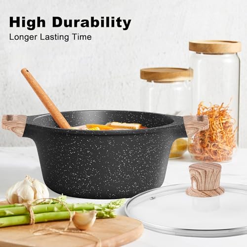 Pots and Pans Set Non Stick - Kitchen Cookware Set Cooking Pot and Pan Set with Lids, Non-stick Granite Cookware Sets Induction Pans for Cooking Set with Grill Pan, frying pan, Stockpot and Saucepan