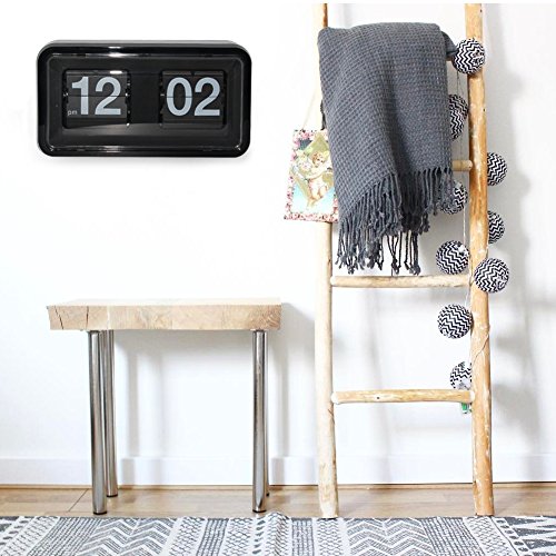 KABB Modern Minimalist Mechanical Retro Flip Down Desk & Wall Clock with Internal Gear Operated,10.5 Inch Black - Thumbnail 6