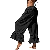 TARSE Womens Linen Wide Leg Pants Casual Cropped Ruffle with Ties Palazzo Flowy Drawstring Loose Cute Pants with Pockets