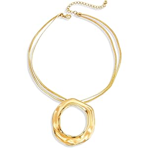 Hclian Chunky Gold Circle Statement Necklace for Women | 2 Pcs Layered Snake Chain Collar Necklaces Irregular Hollow Circle P