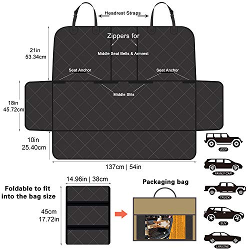Fityou Dog Car Seat Covers, Waterproof Pet Seat Cover Hammock 600D Oxford Fabric Scratch Proof & Non Slip Bench Seat Cover Compatible for Middle Seat Belt and Armrest Fits Most Cars, Trucks, SUVs - Thumbnail 5