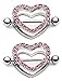 PIERCE ME (2pcs Pink) Gem Paved Heart Nipple Shield Ring 14GA 7/8