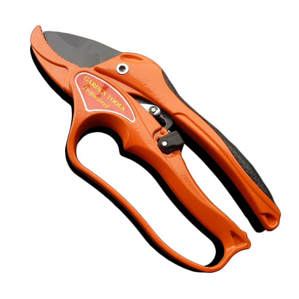 APRIL 14TH Professional Pruning Shears By Ratchet Mechanism, Sharp Tree Trimmers Secateurs Hand Pruner Clippers with Safety Lock - Great for Weak Hands (orange)