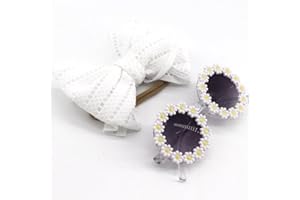 POKINGE 2Pcs/Set Pet Dog Bow Headband Sunflower Sunglasses Cute Summer Beach Pet Accessories Dog Cat Party Costume Photo Props(White)