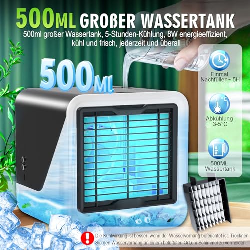 Portable Air Conditioner, 3 in 1 USB Silent Fan, 3 Speed and 7 Color Night Light, Tubeless Air Conditioning, Air Cooler, Suitable for Bedroom and Office