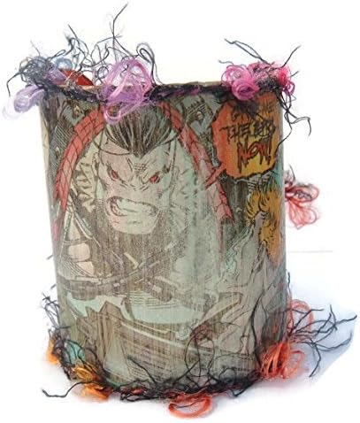 Comic Book Decoupage Cuff Bracelet orange and green super hero stuff